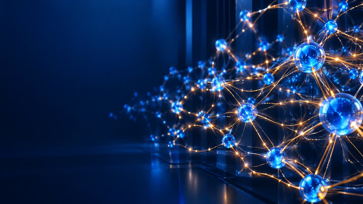 Luminous blue and amber neural network