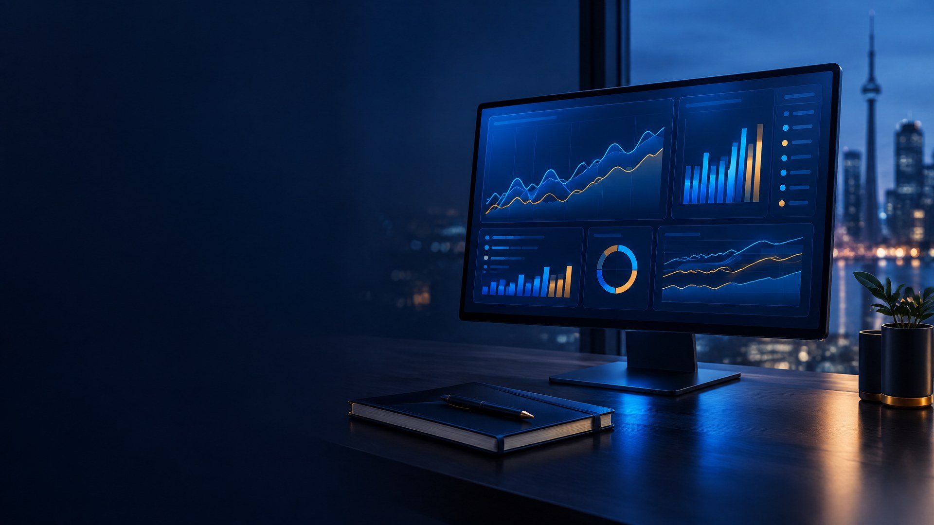 Abstract portfolio dashboard on a monitor